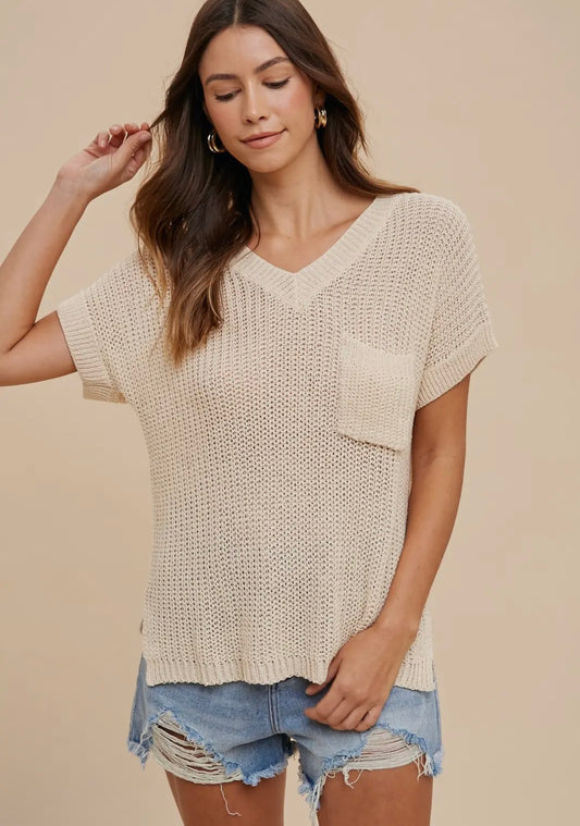 V Neck Sweater Knit Top